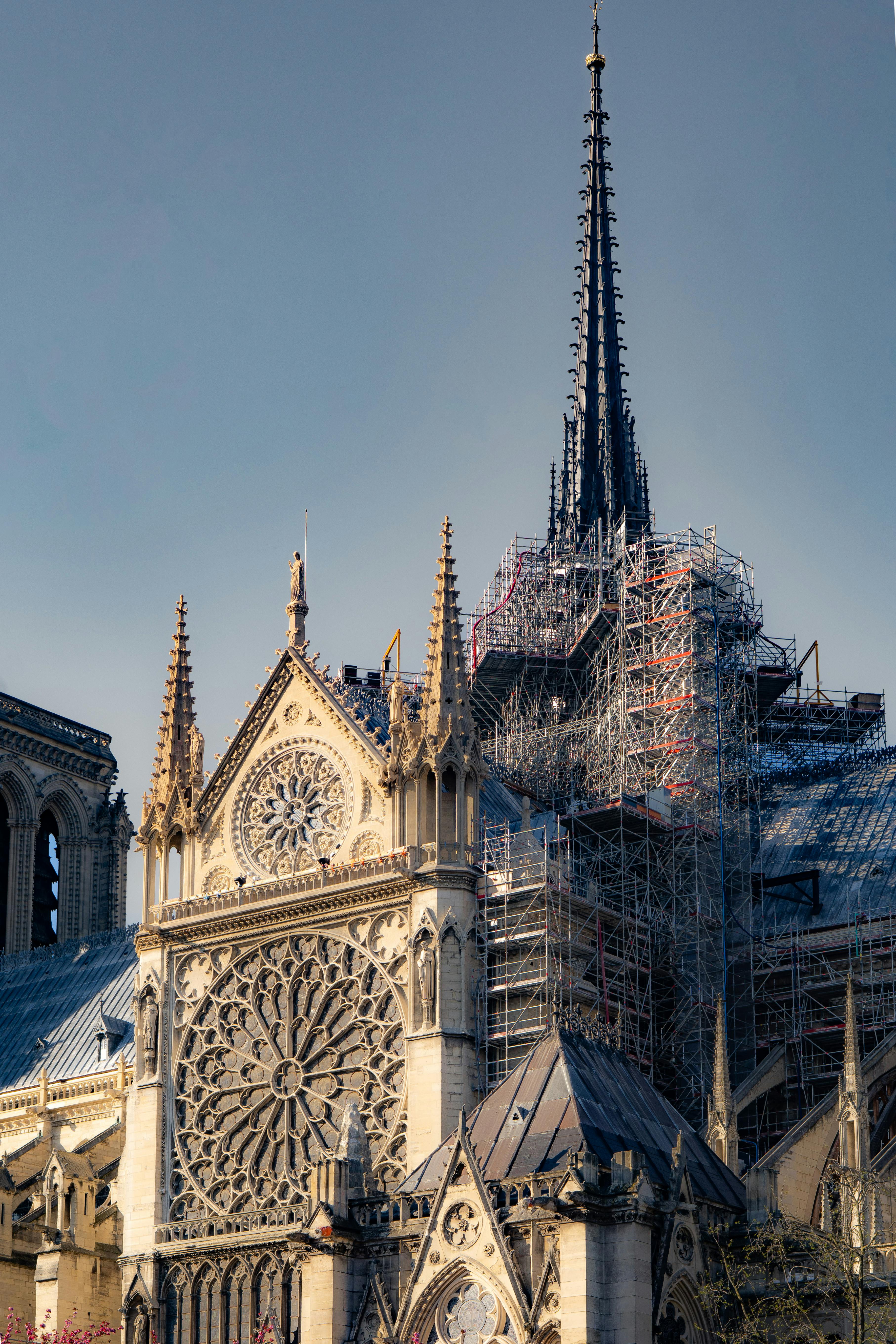 Gothic cathedral facade with scaffolding