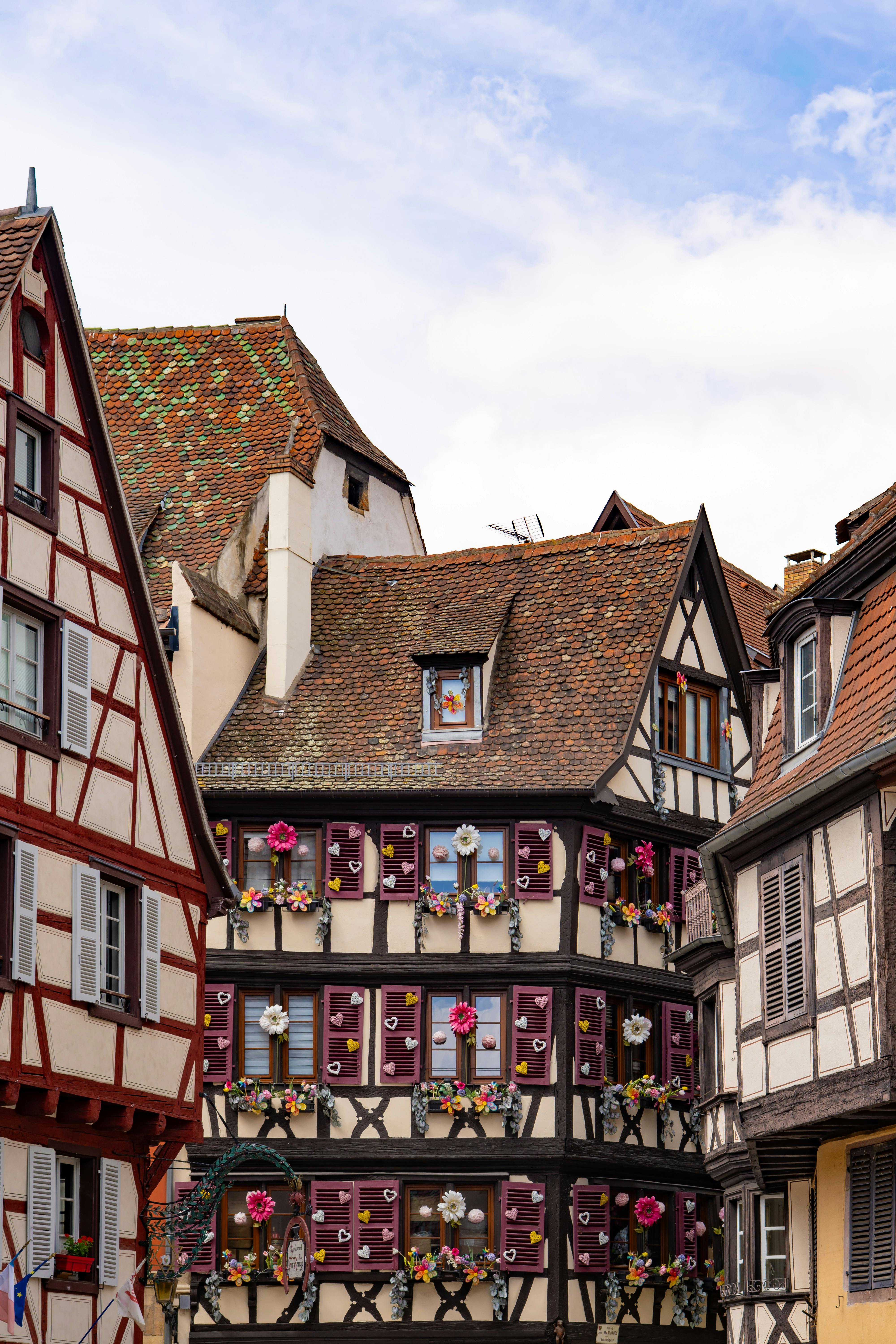 Half-timbered houses with flower boxes